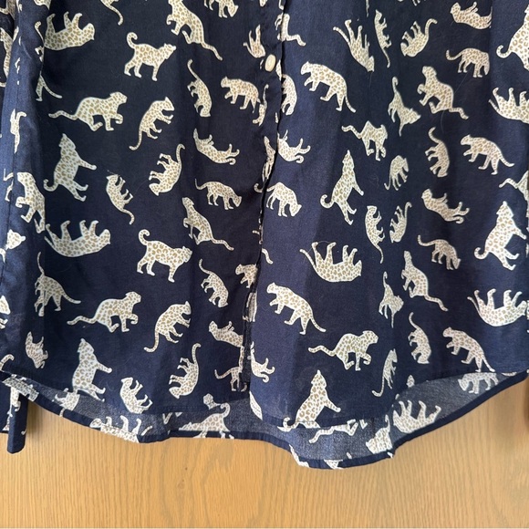J. by J. Crew Navy and Cream Leopard Pattern Cotton Button Down Shirt / LG - Picture 5 of 10